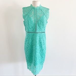 Bardot Green Lace Mock Neck Midi Crochet Dress 10